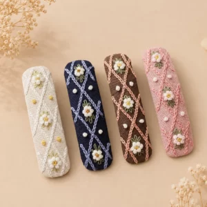 barrette française en lin fleur Élégante collection atelier brodé