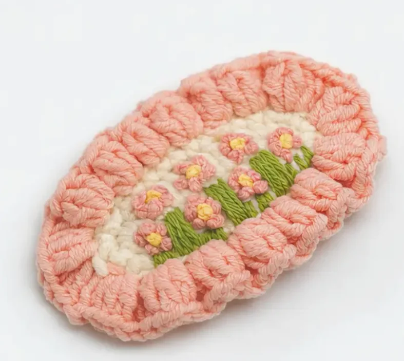 barrette crochet fleurie rosée – collection flora barrette crochet fleurie rosée – collection flora