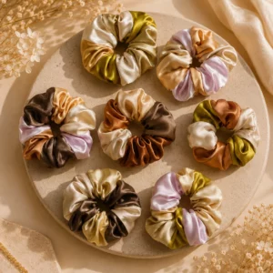 chouchou patchwork en satin de soie – collection soie