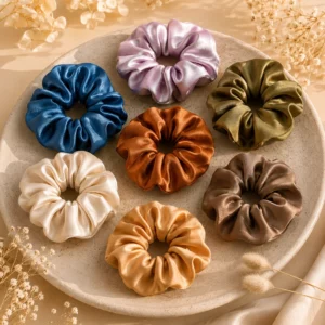 chouchou en satin de soie teint naturellement collection soie botanique